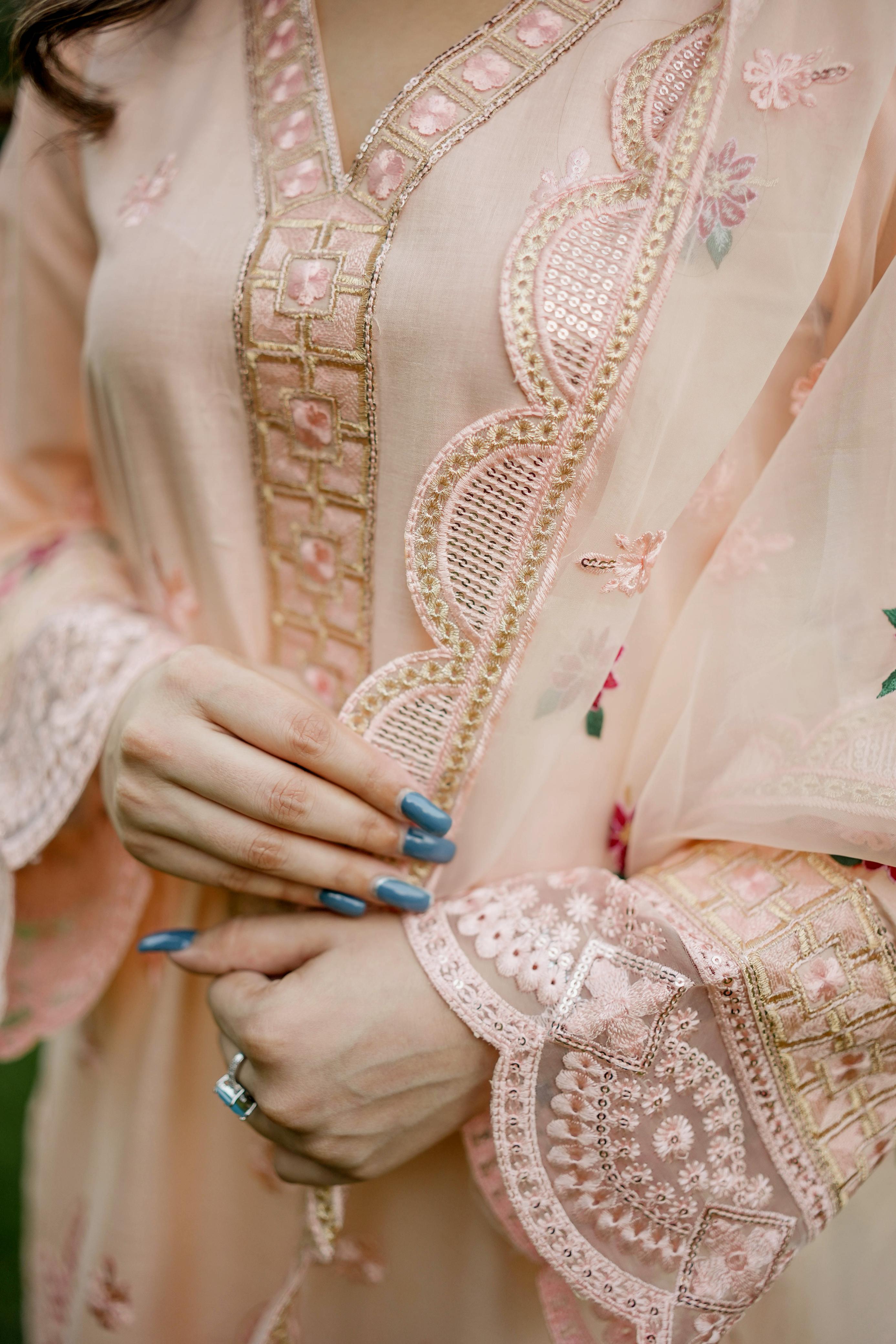Elegant Peach 3-piece embroidered