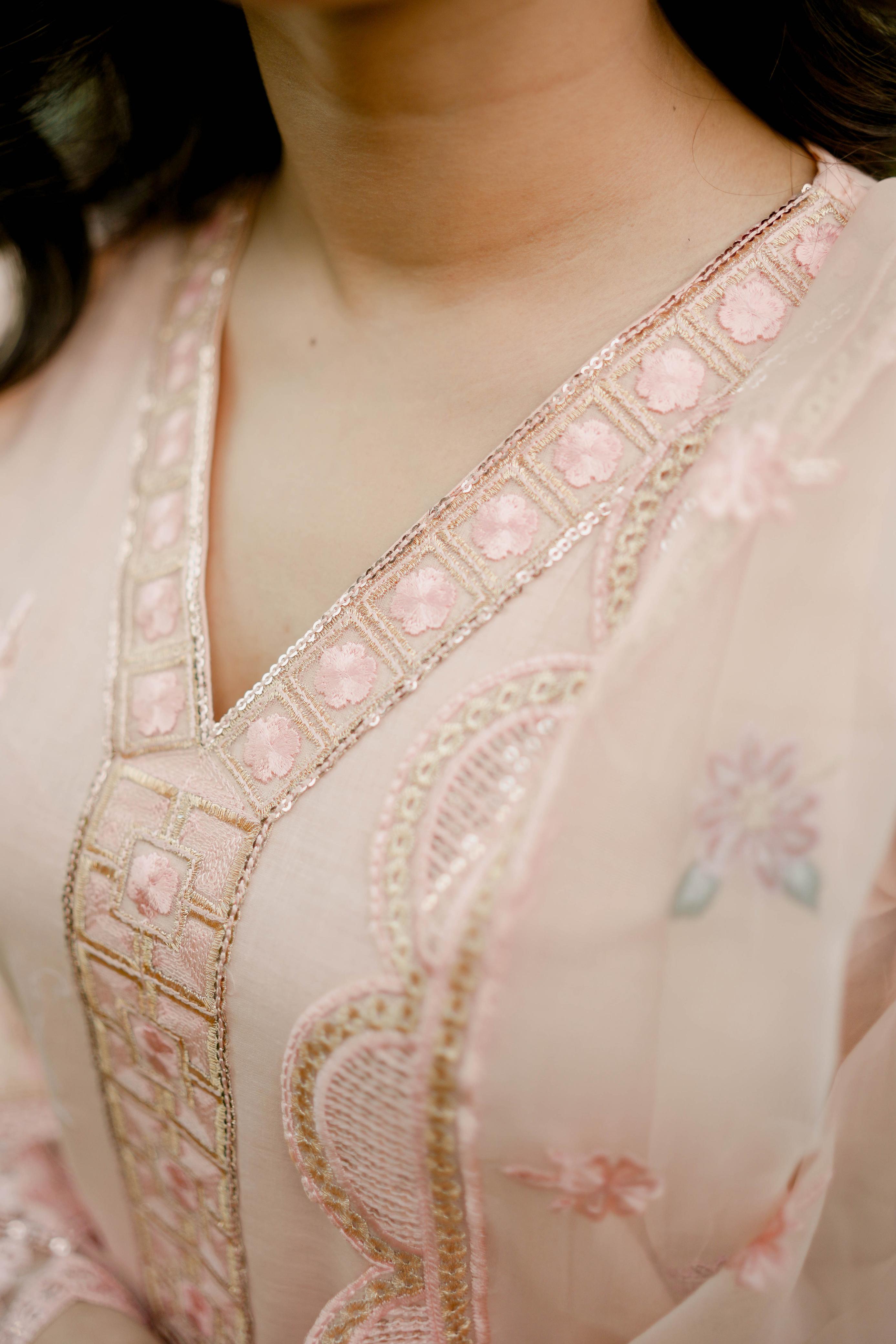 Elegant Peach 3-piece embroidered