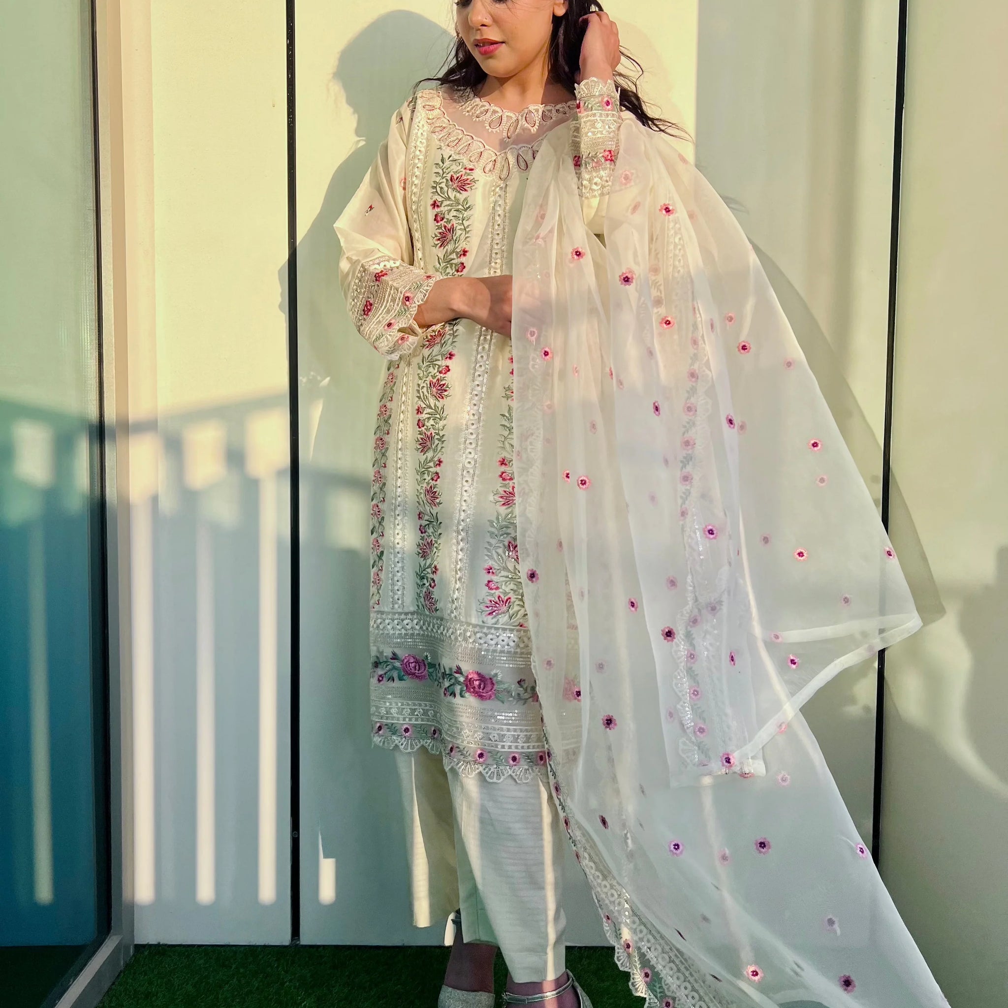 Eidi 3-Piece Sequined Embroidered Lawn with Dupatta
