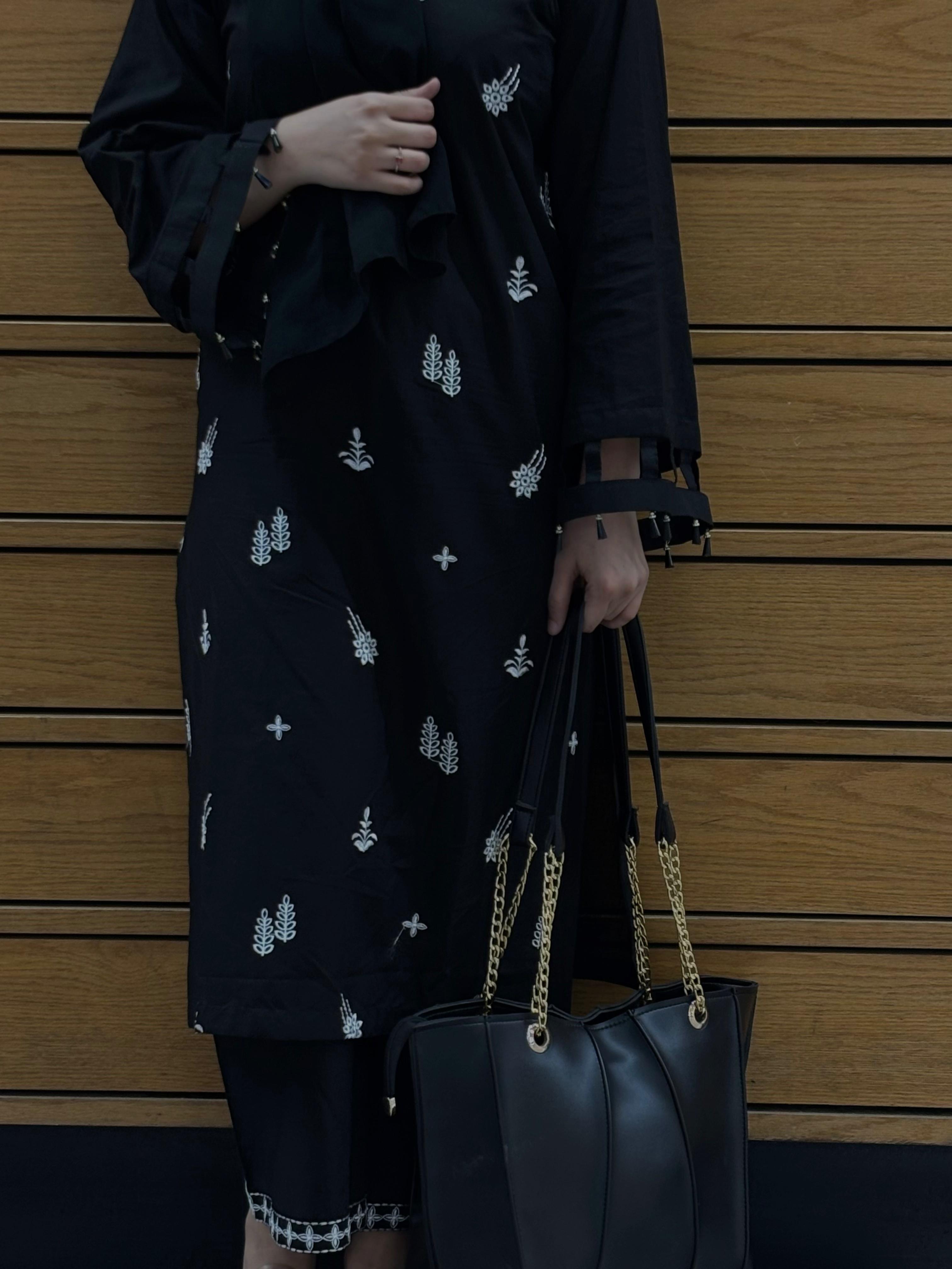 Elegant Black Embroidered 2-piece